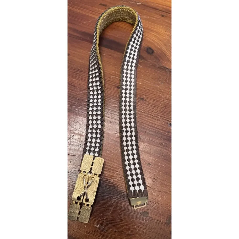 Vintage Art Deco Gold Metallic Fish Scale Elastic Glam Stretchy Belt - Picture 10 of 10